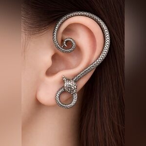 #snakeearcuff Silver Snake Ear Cuff Wrap Around Ear Earring